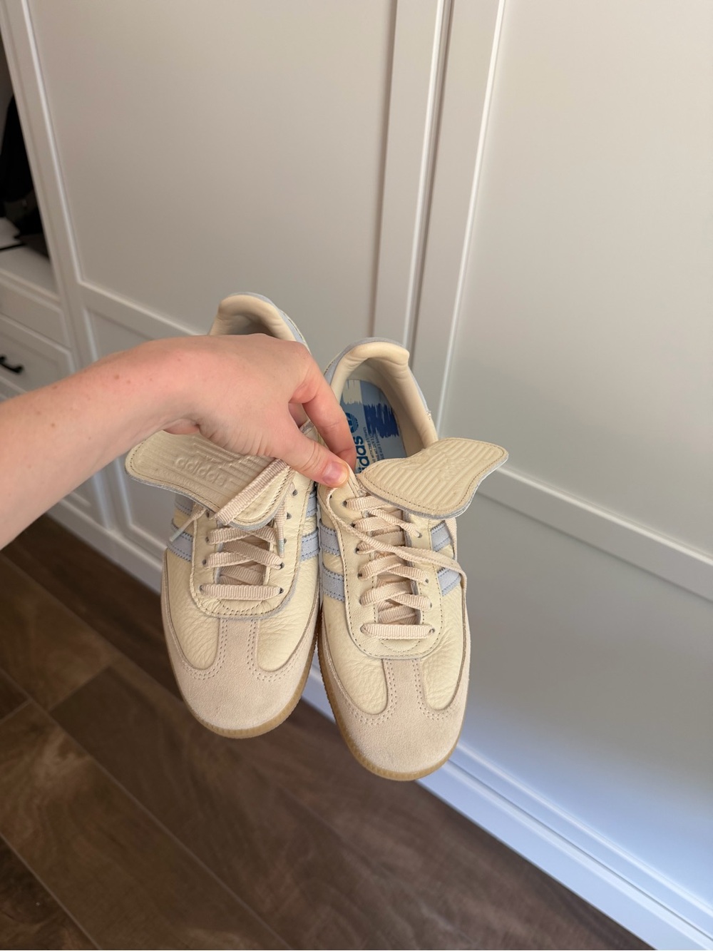 Adidas Samba Women's Beige Sneakers with Light Blue Stripes